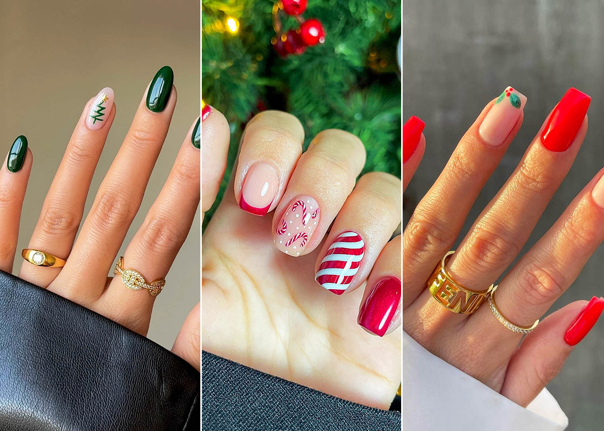 elegantes uñas navideñas sencillas