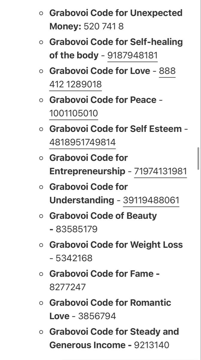 grabovoi codes list