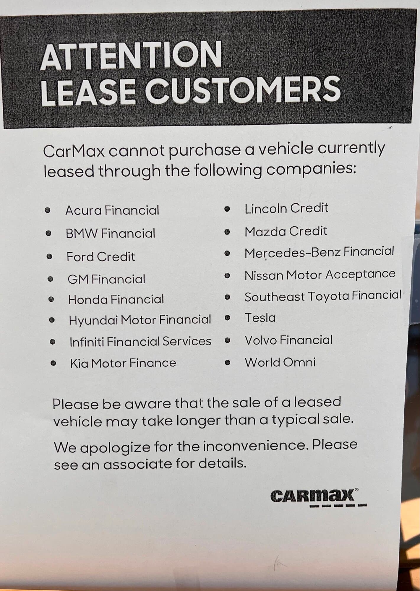 does carmax do leases