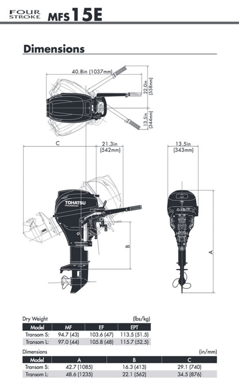 tohatsu 15 hp weight