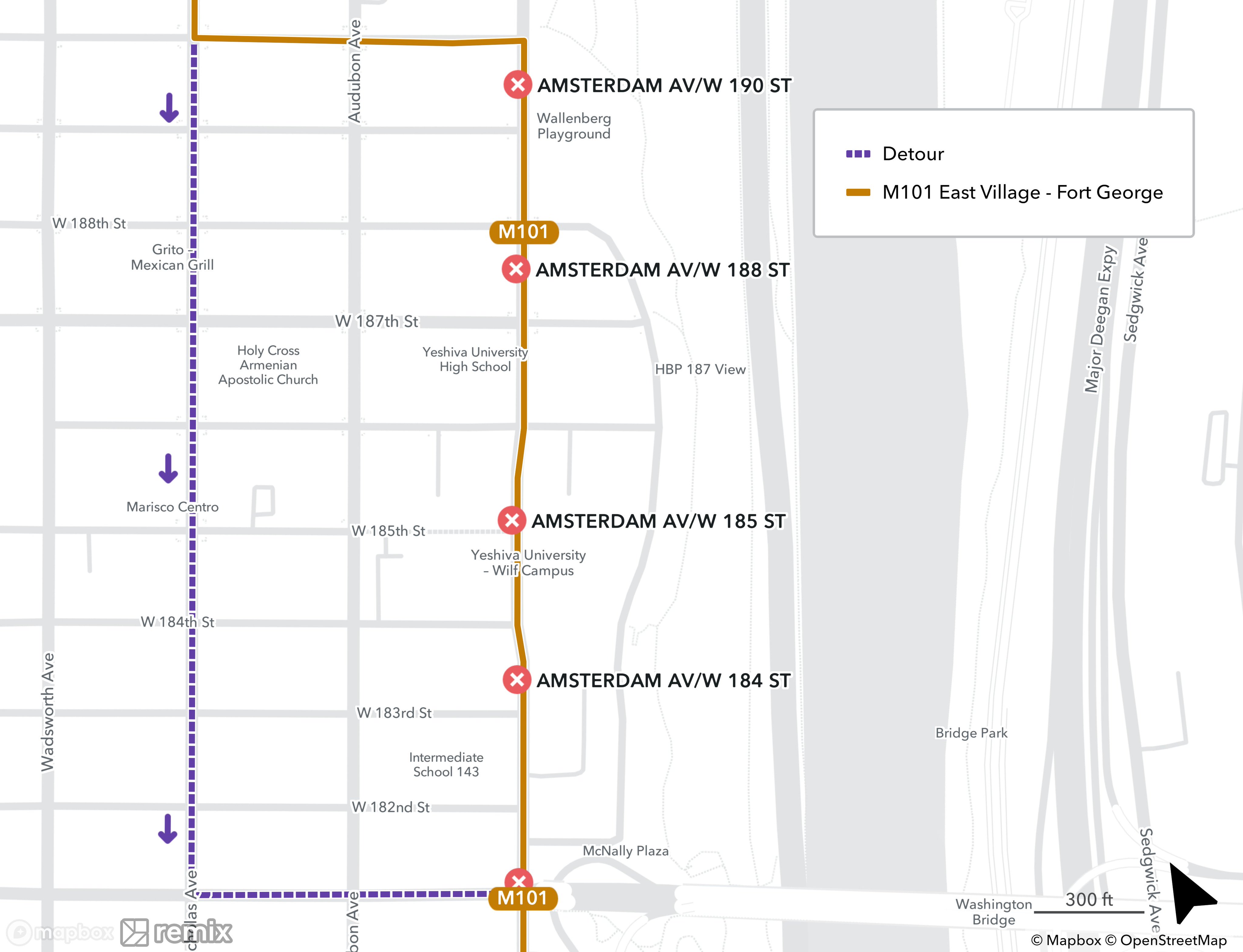 m101 limited bus stops