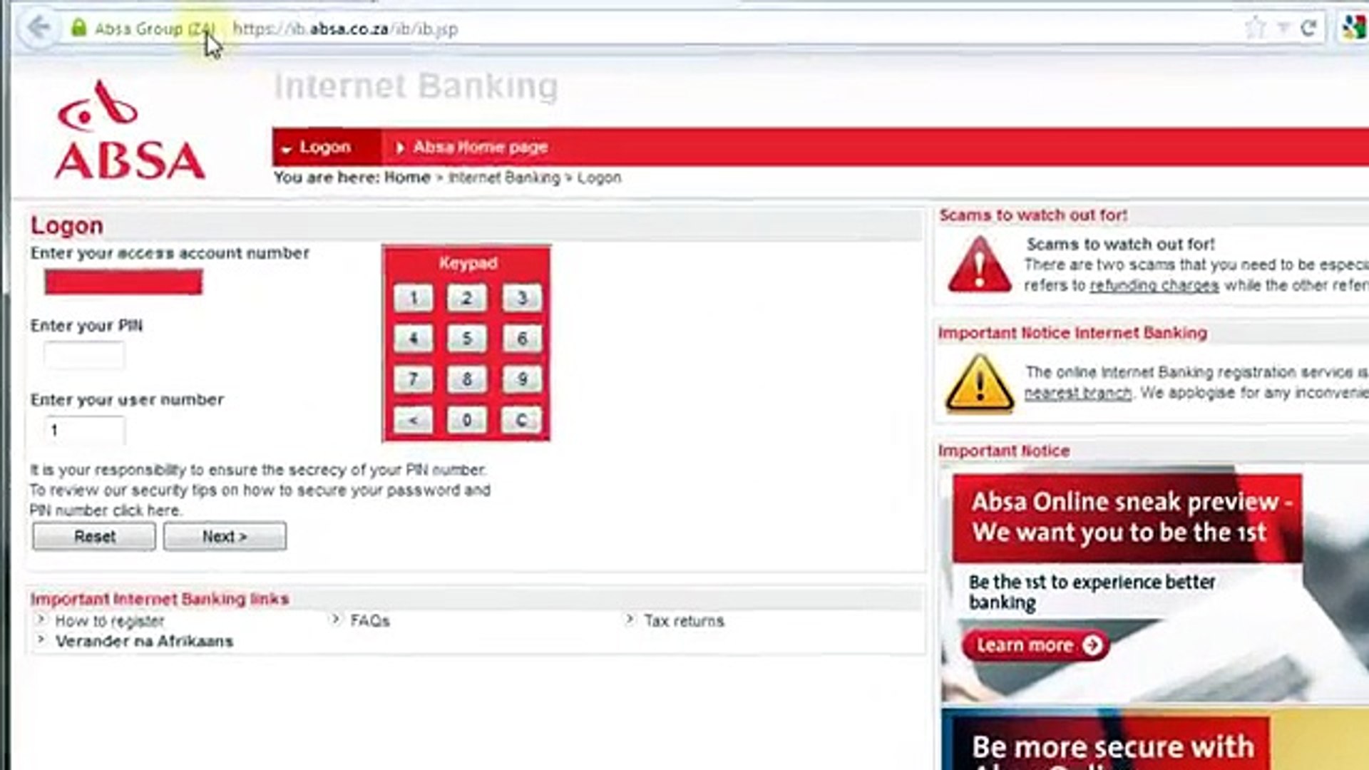 absa online banking login