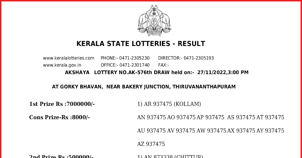 ak 576 lottery result