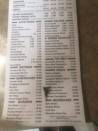 1000 islands restaurant & pizzeria menu