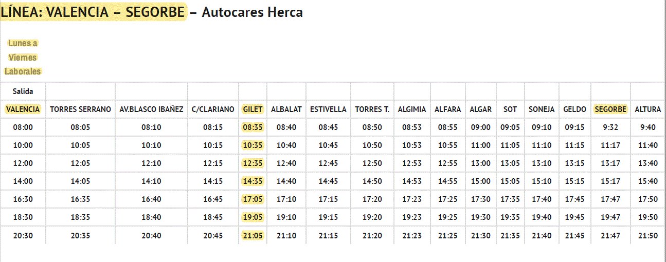 autobús segorbe valencia precio