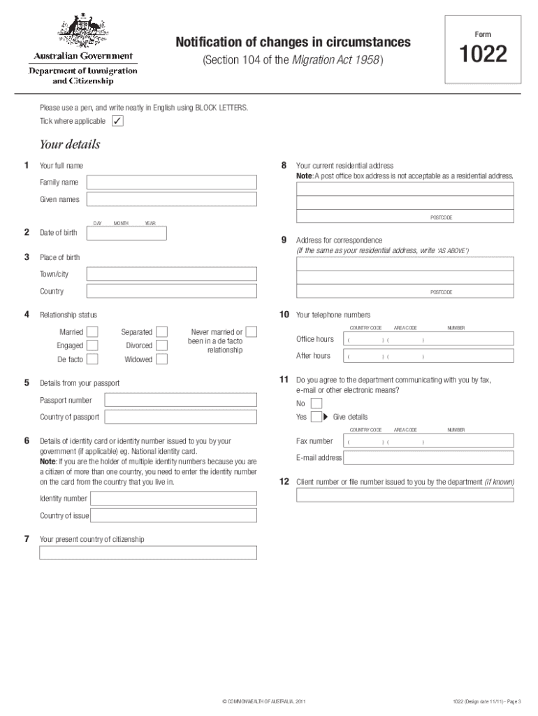 1022 notification of changes in circumstances