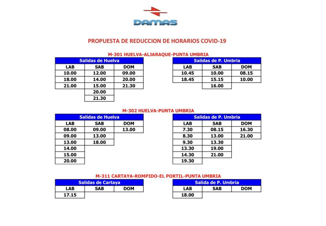 horario de autobuses damas punta umbría - huelva 2023