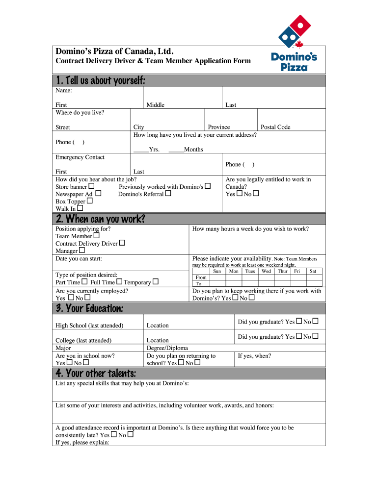 dominos job application