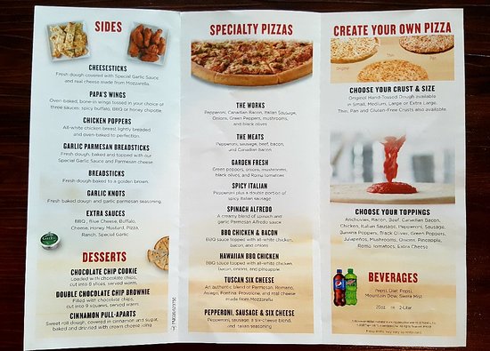 menu papa johns pizza