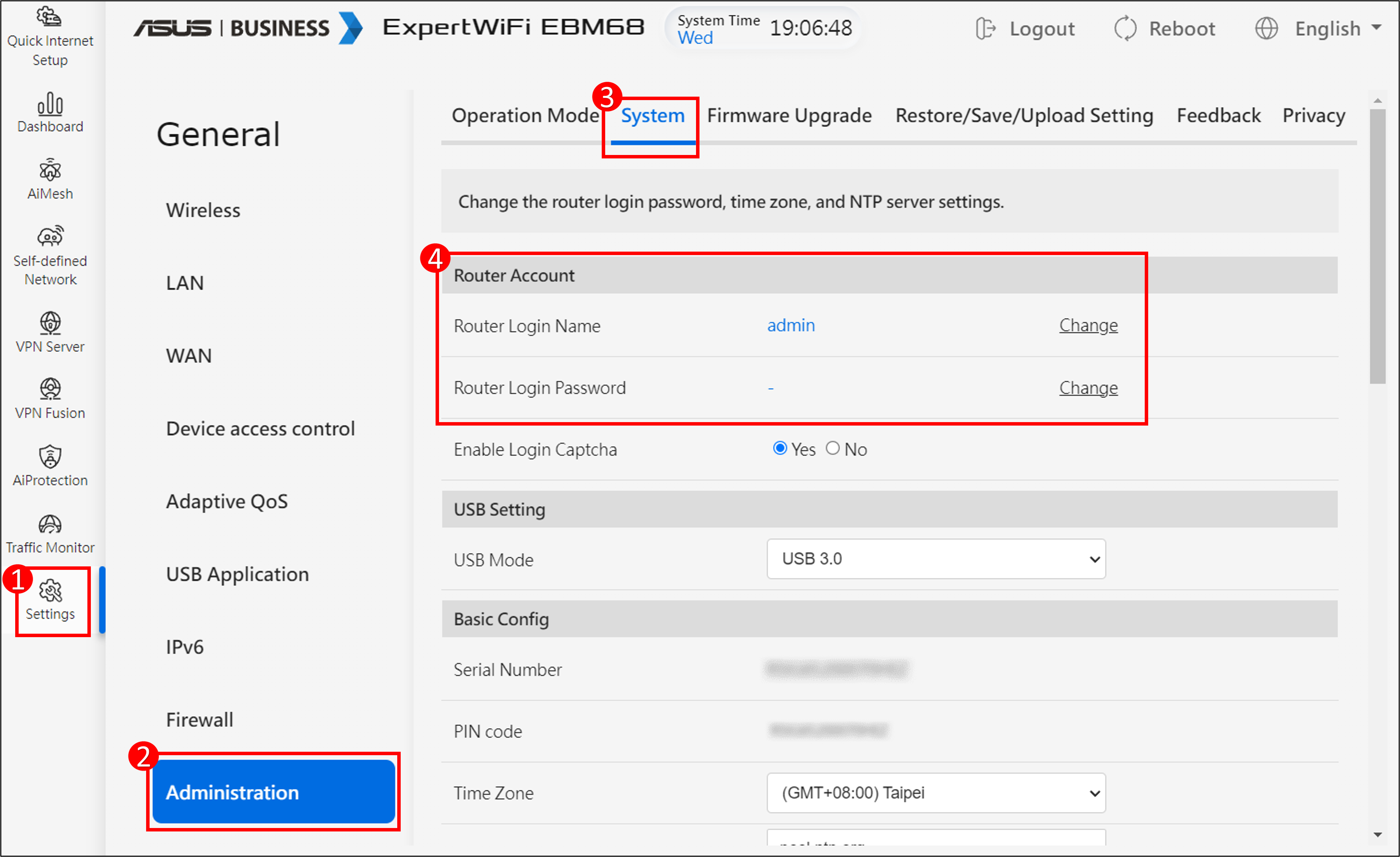 asus router change password