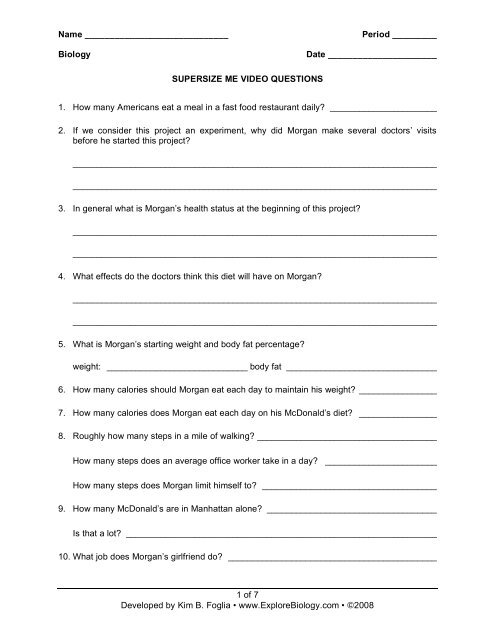 super size me movie worksheet