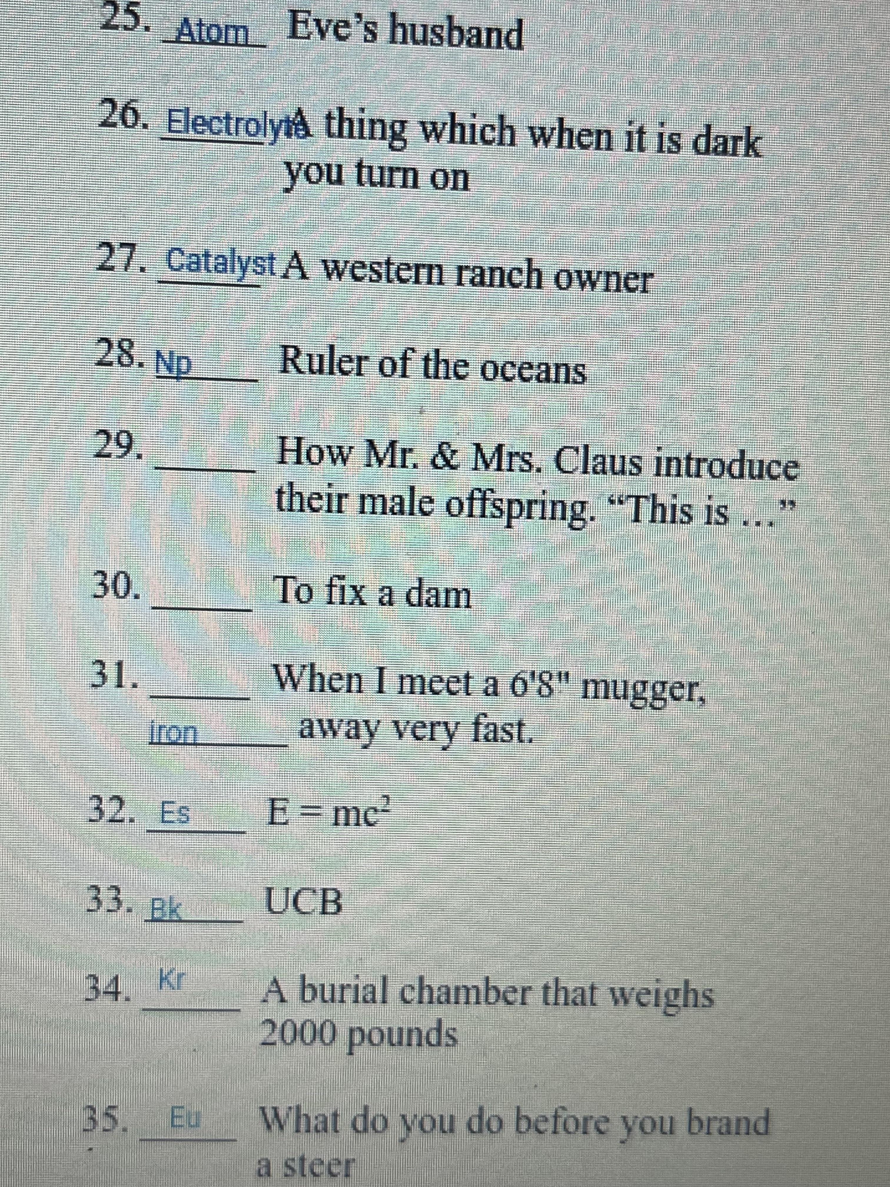 periodic table puns answers