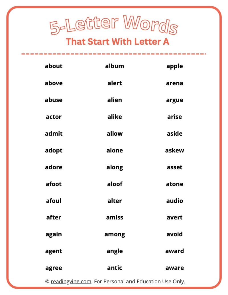 five letter words starting with a