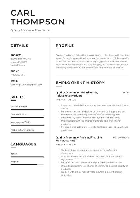 quality assurance resume template