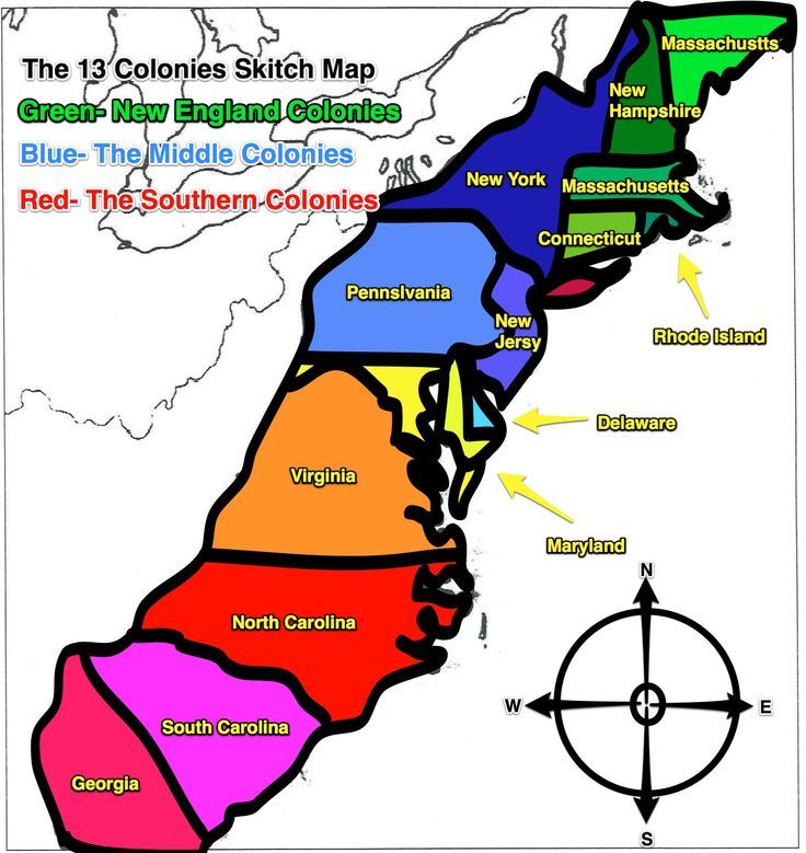 thirteen colonies map