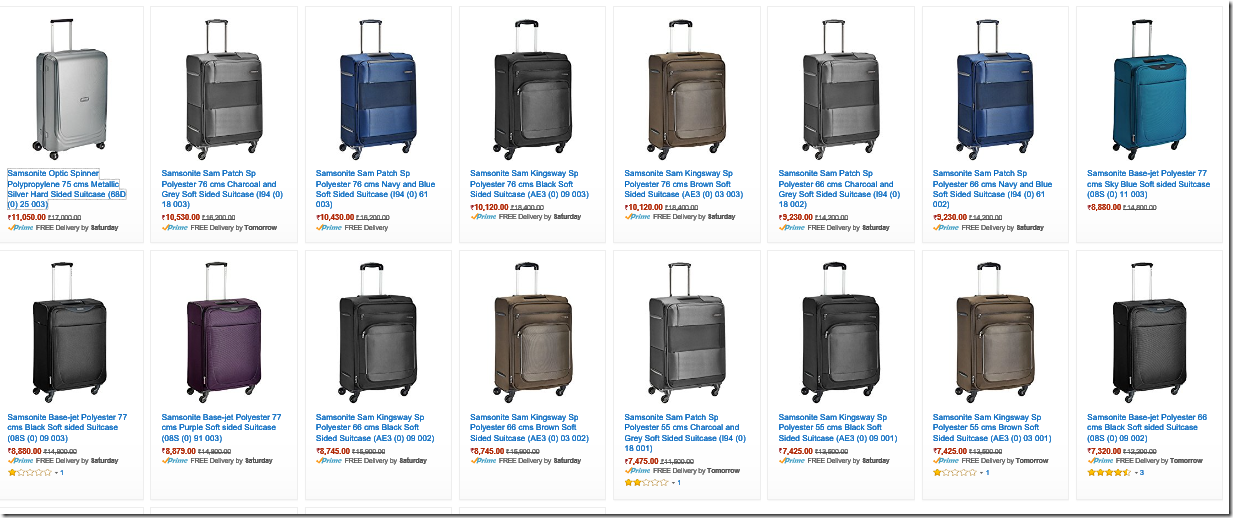 samsonite bag sizes