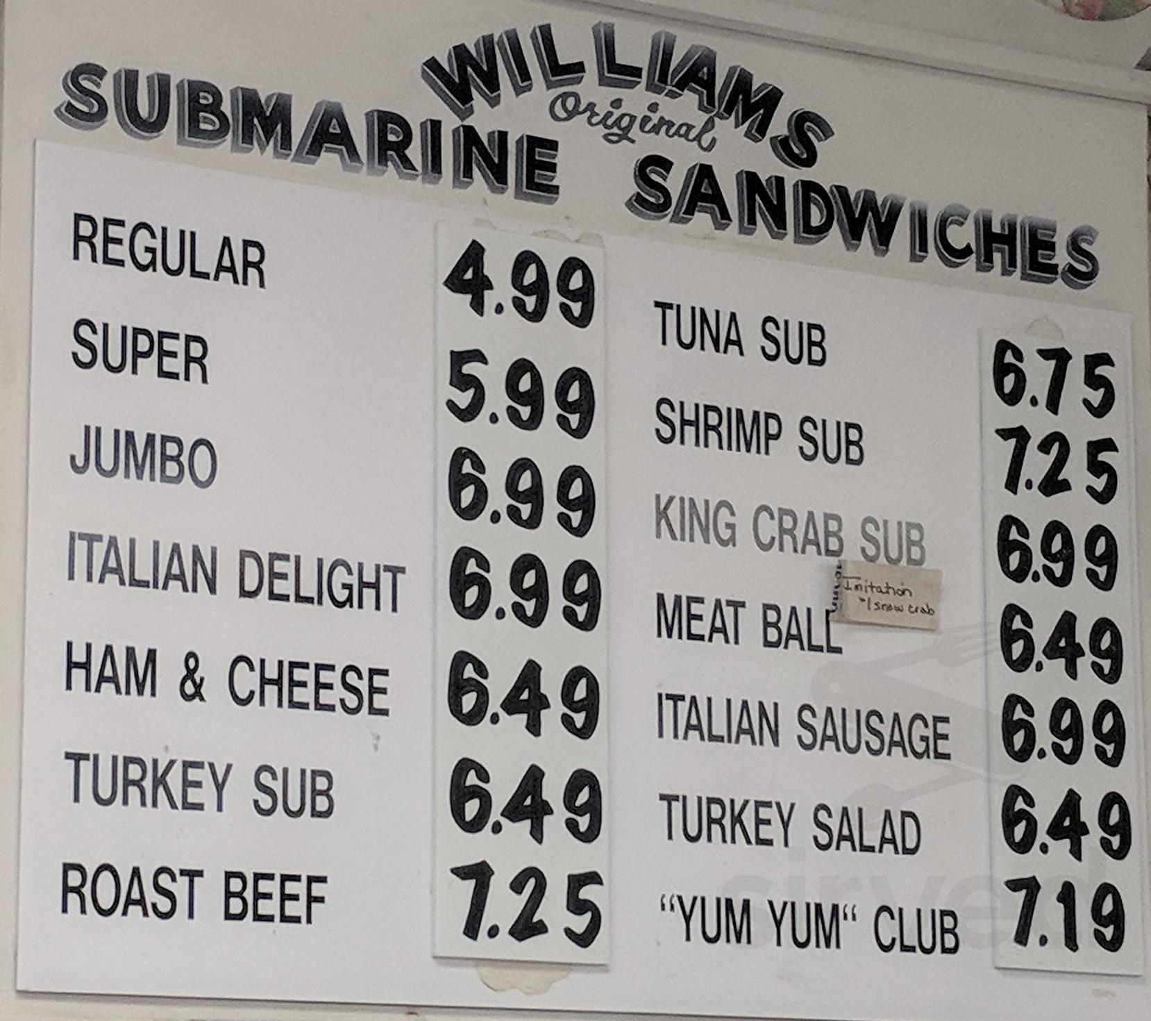 williams sub shop st pete menu