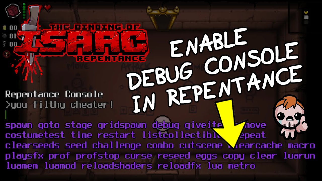 how to open debug menu in binding of isaac