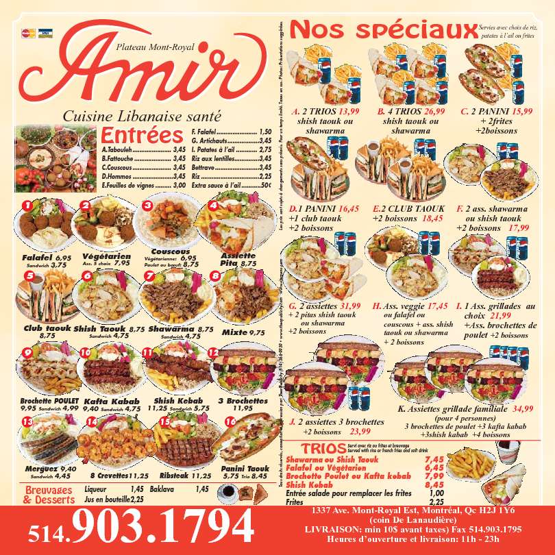 amir menu livraison