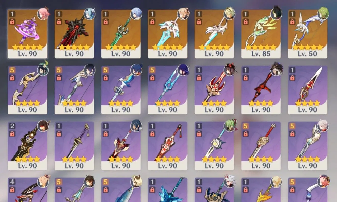 all 5 star weapons in standard banner