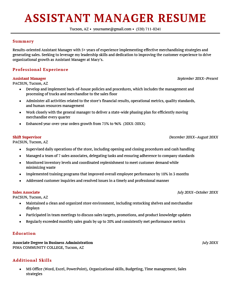 assistant manager resume