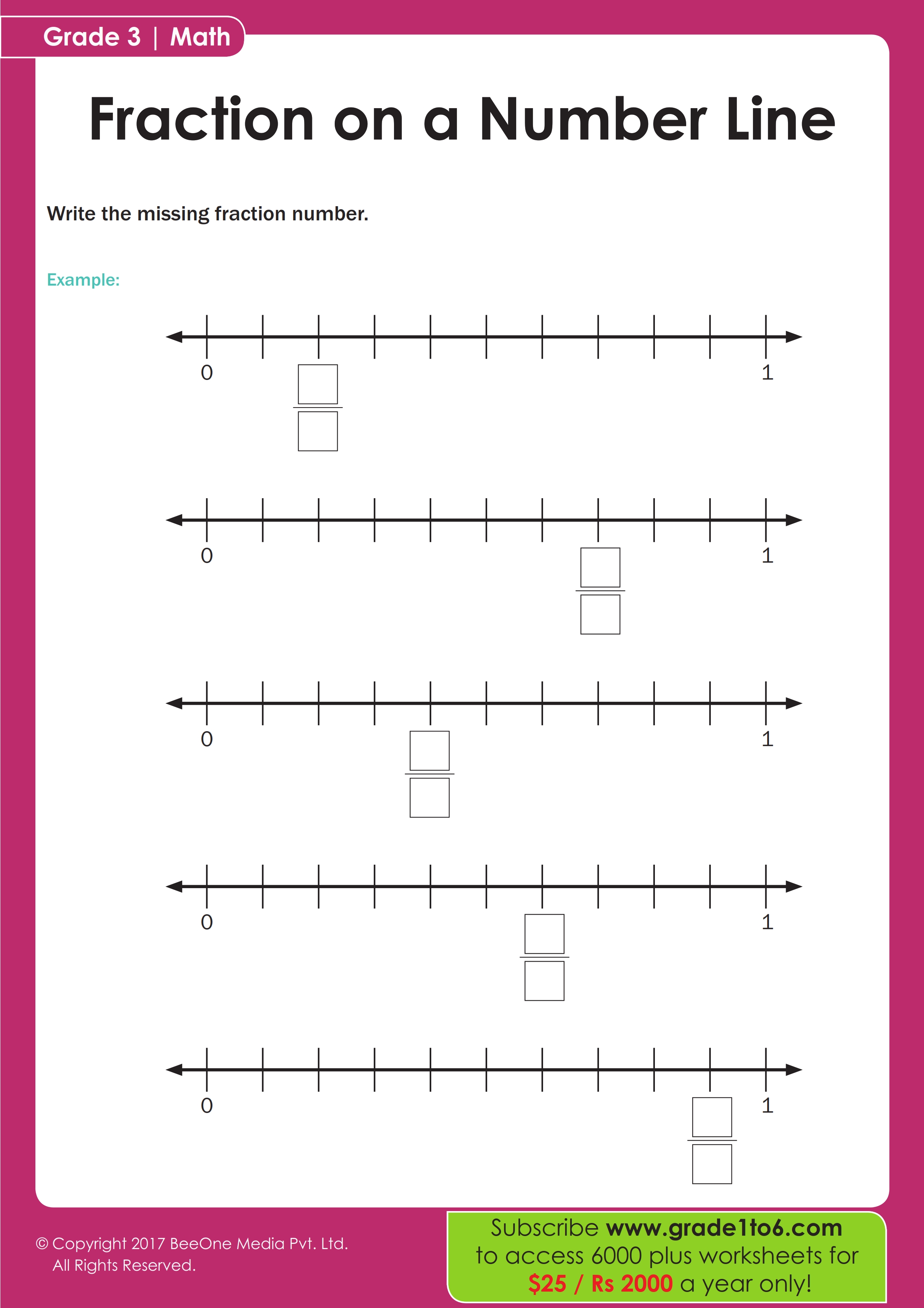 fractions on number lines worksheet