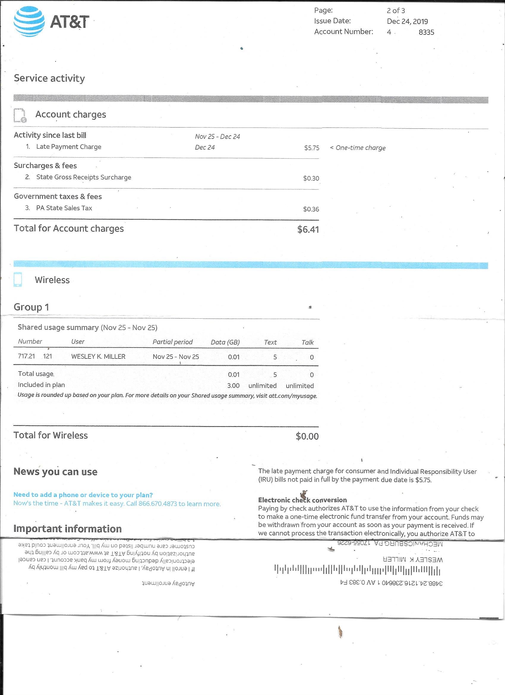 at&t customer service billing