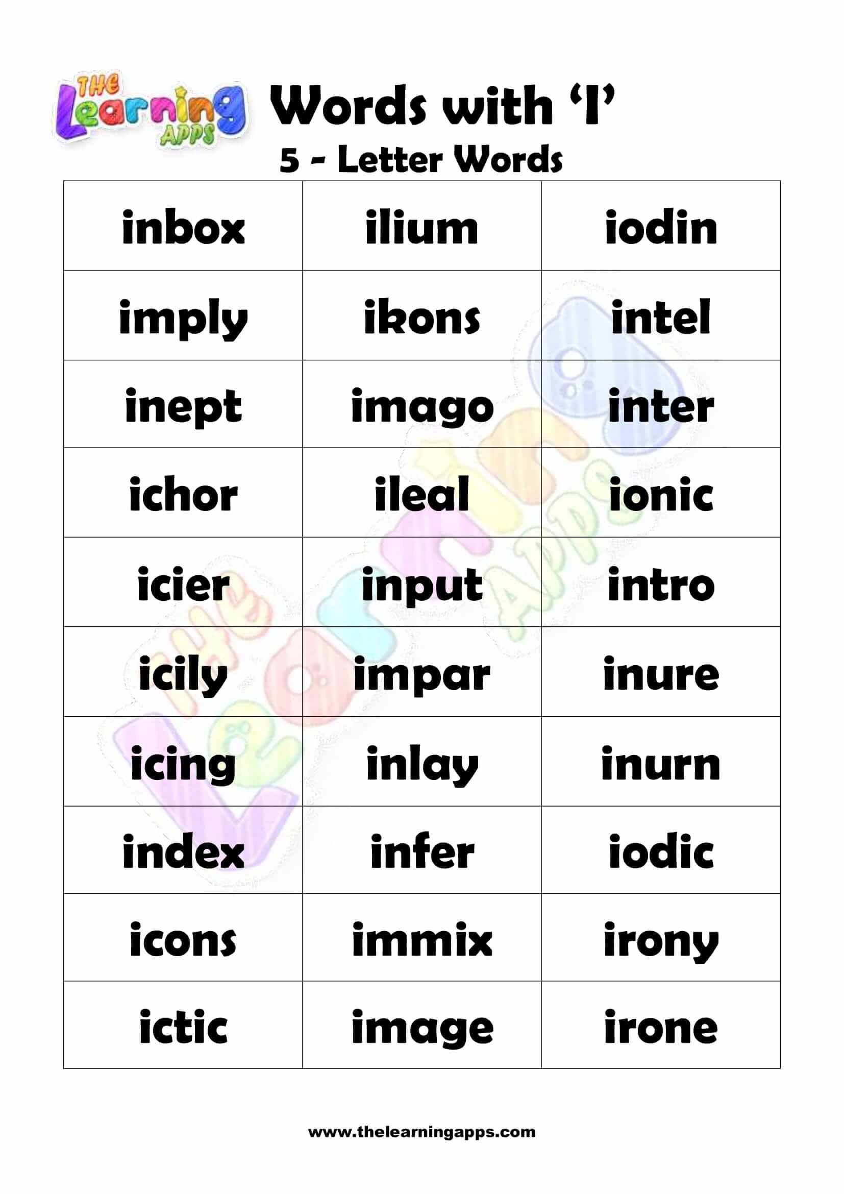 5 letter words beginning i