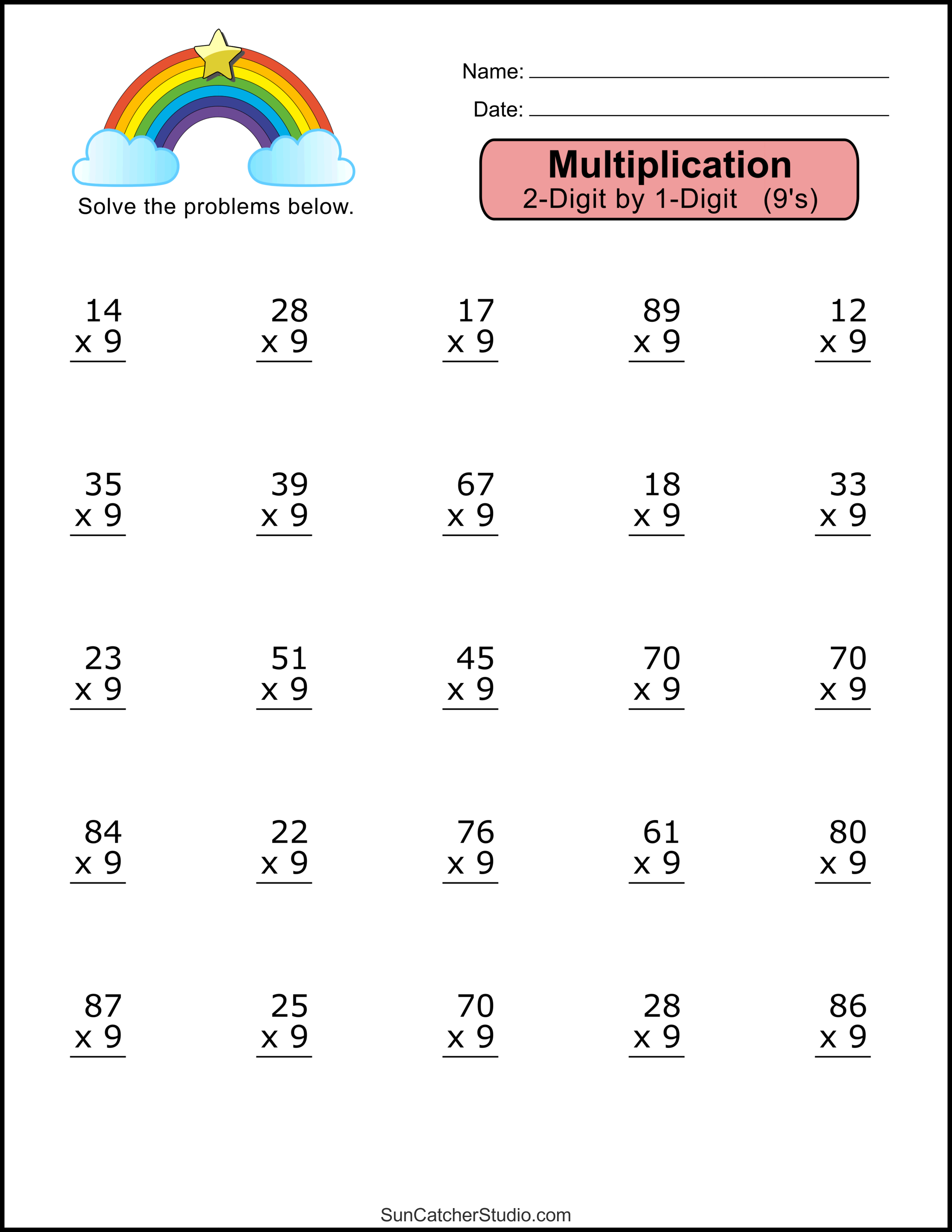 2 digit by 1 digit multiplication