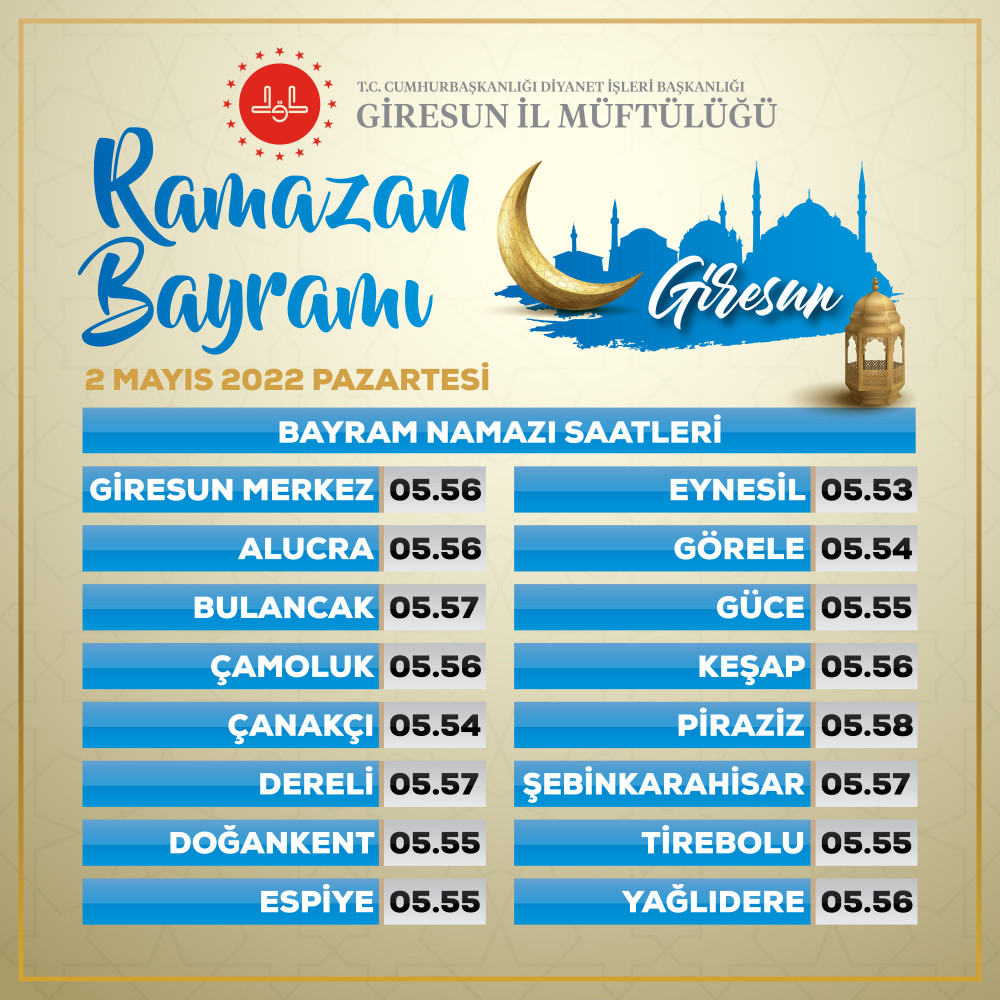 bayram namazi saati