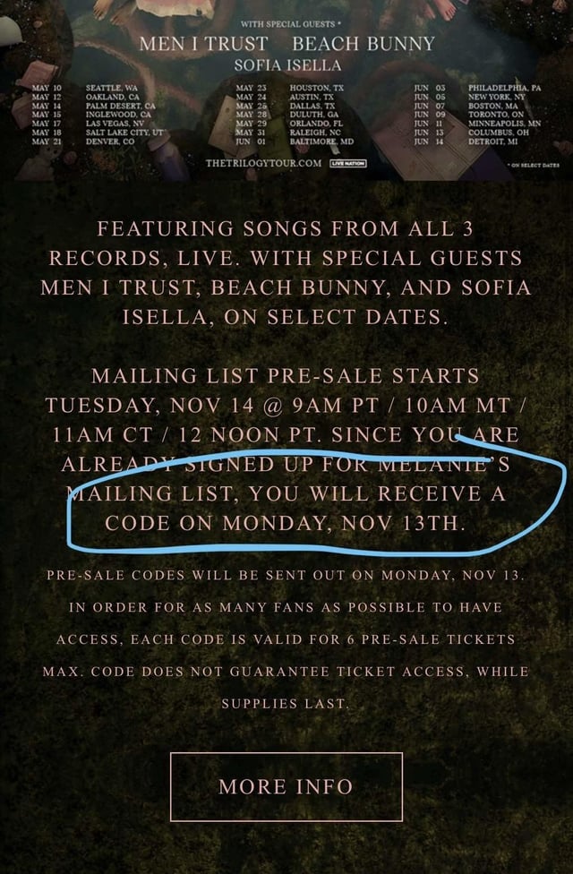 presale codes