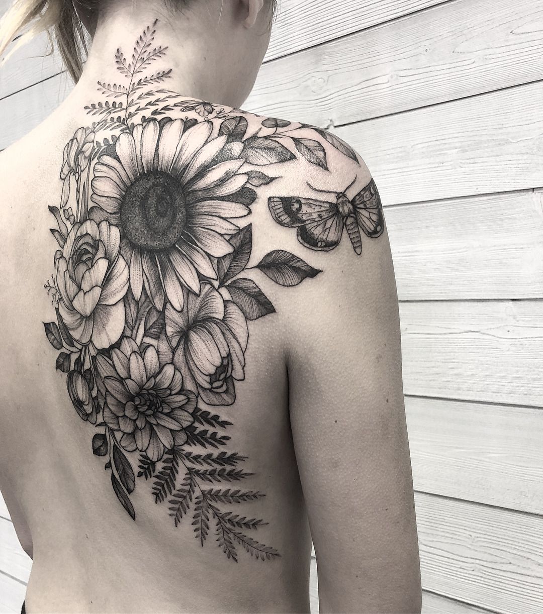 sunflower back tattoo