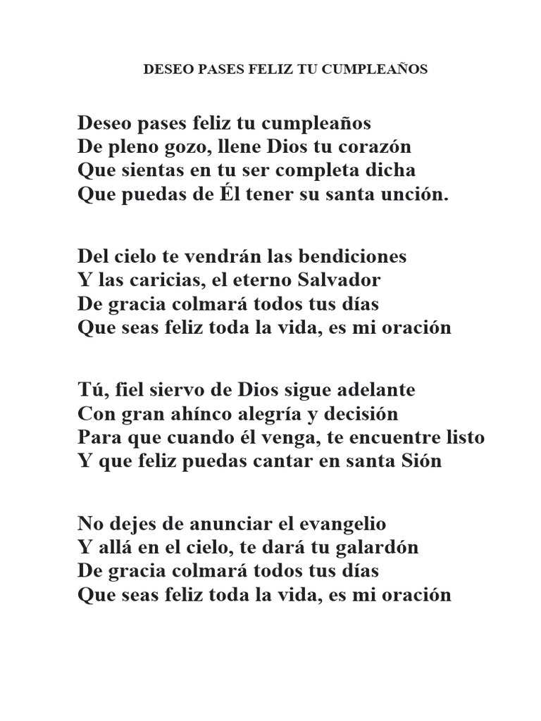 letra del canto deseo pases feliz tu cumpleaños