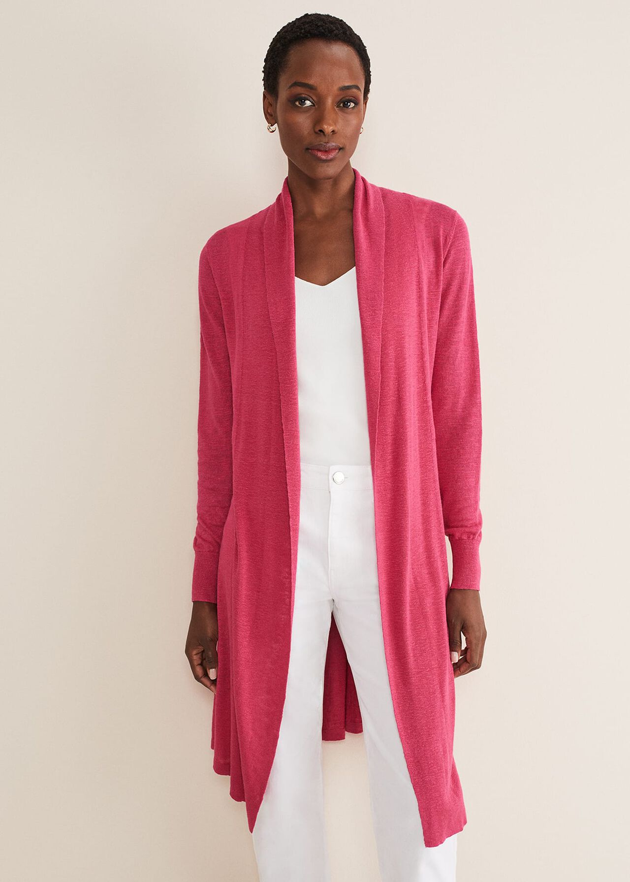 long pink cardigan sweater