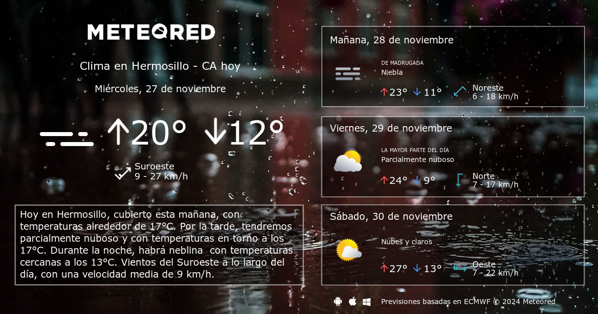 clima por hora hermosillo