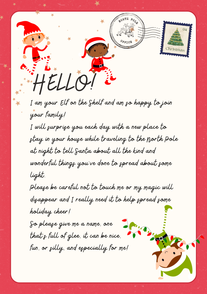 elf on the shelf arrival note