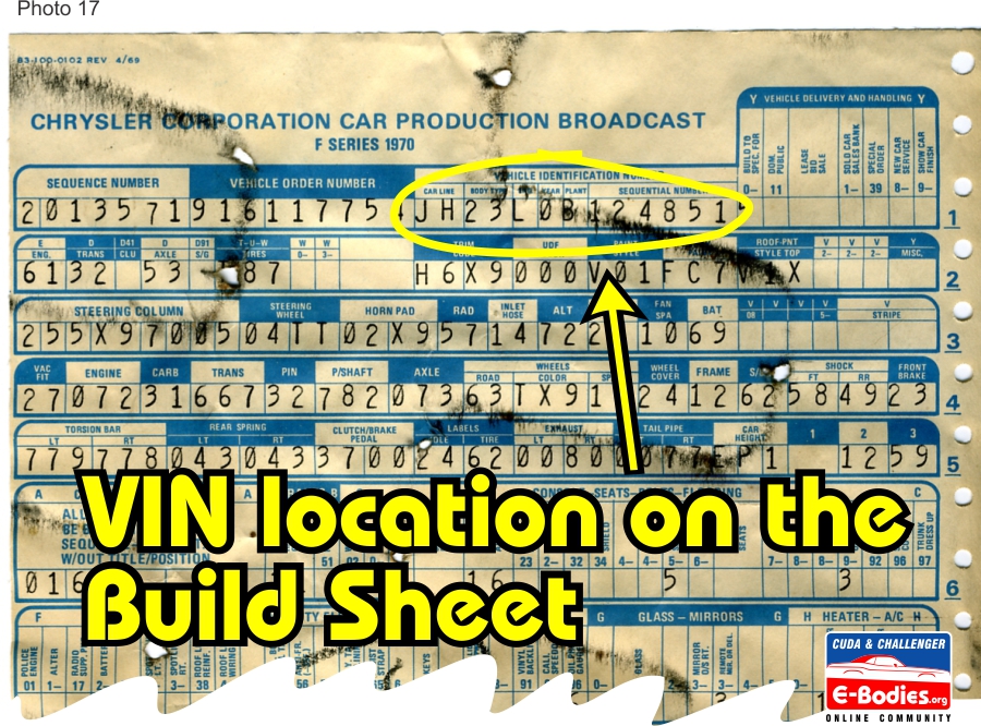 mopar build sheet by vin