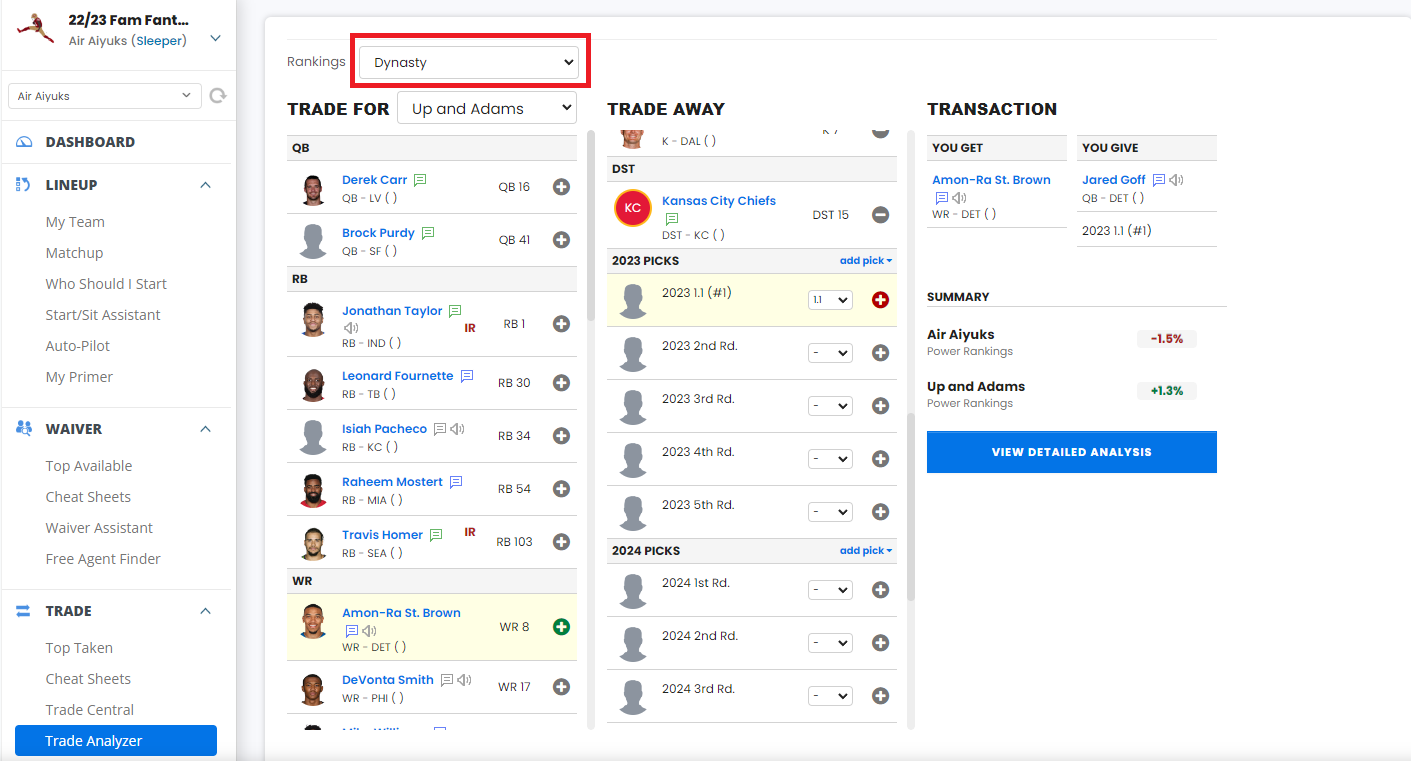 nfl dynasty trade analyzer