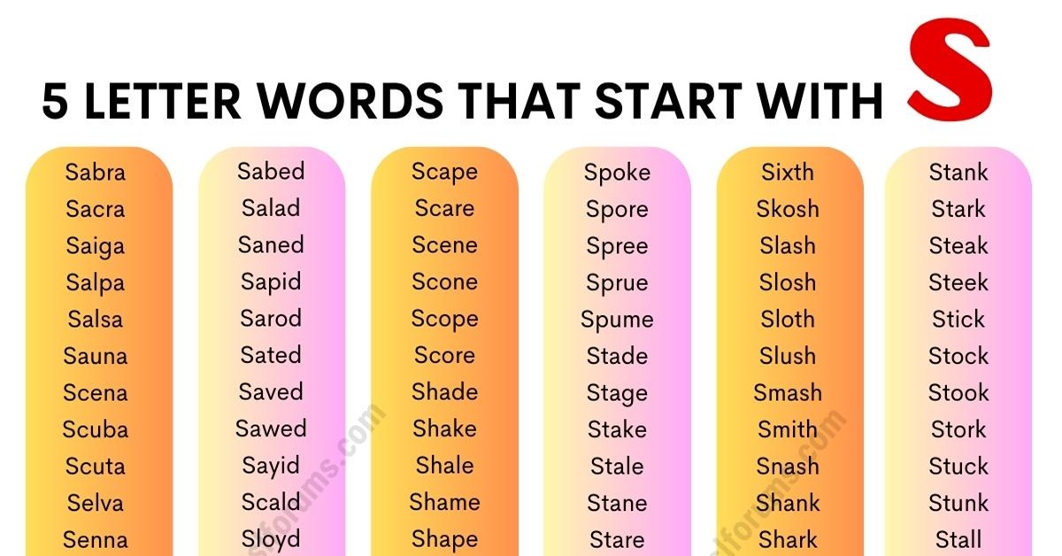 five letter words start with s