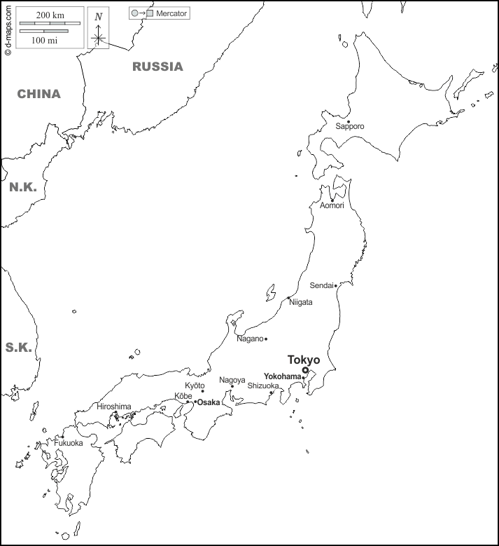 carte japon vierge