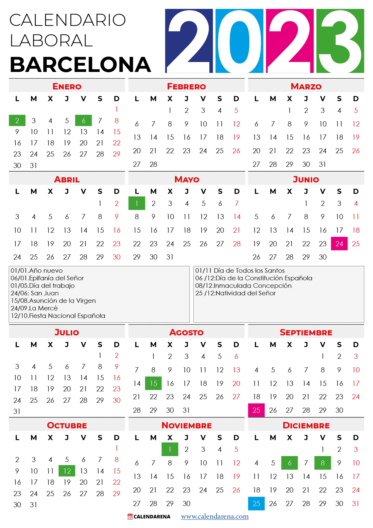 calendario laboral 2023 barcelona para imprimir