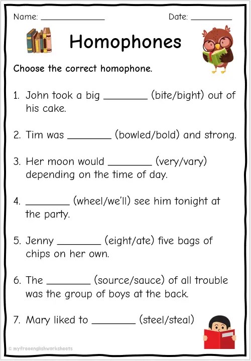 homophones worksheet