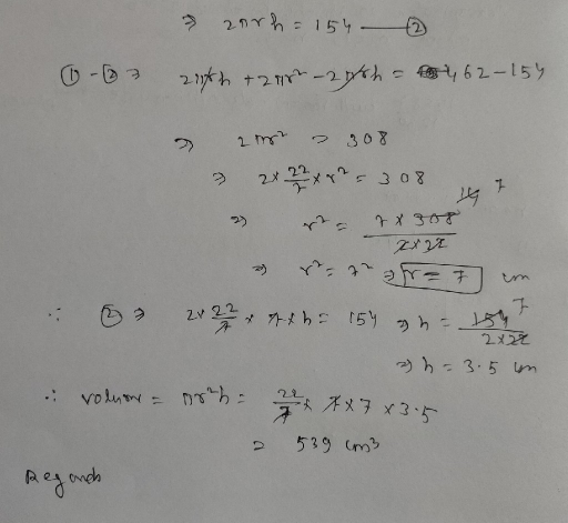 the total surface area of cylinder is 462