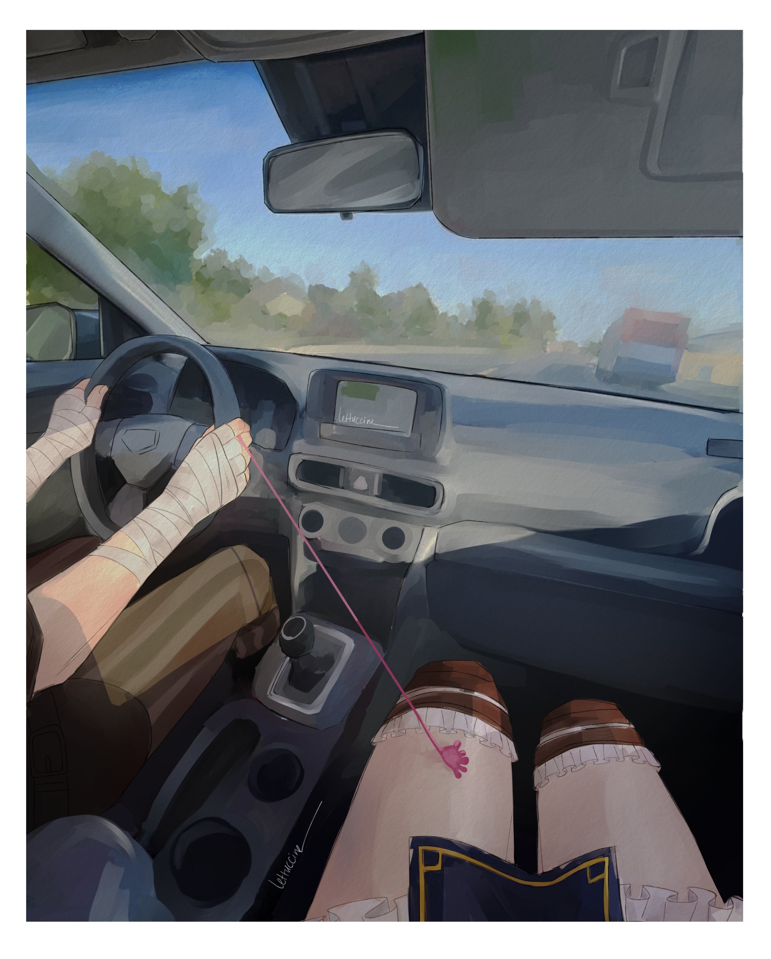 hand on thigh while driving meme