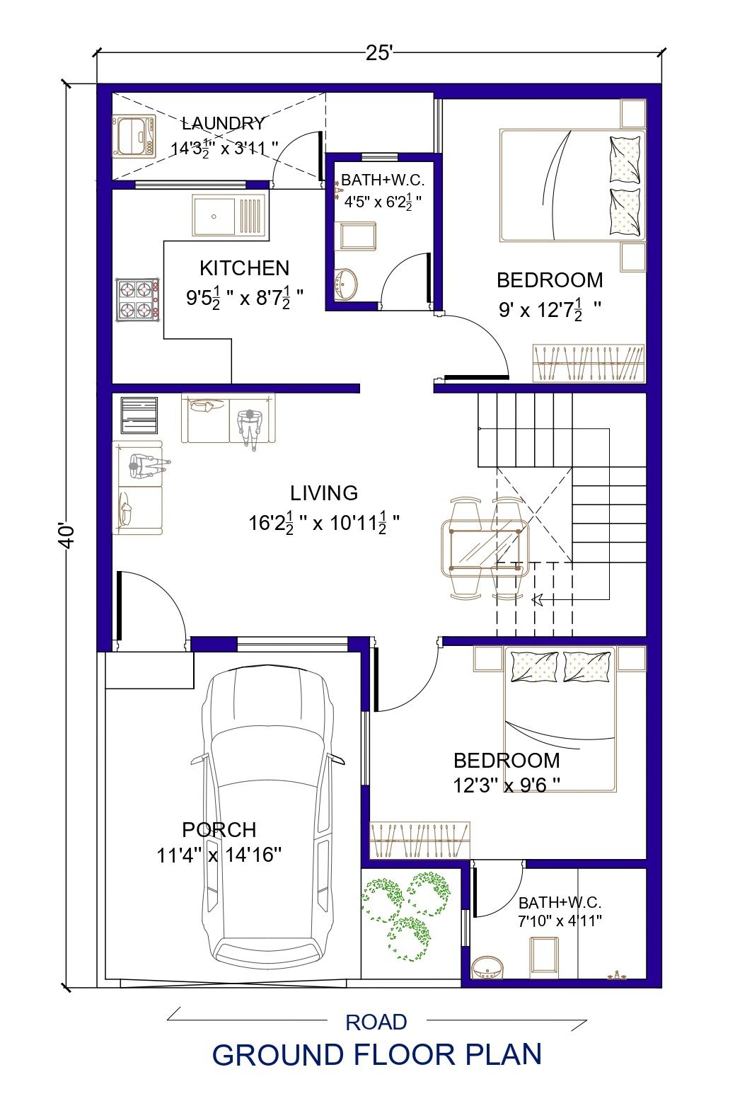 2bhk plans with dimensions