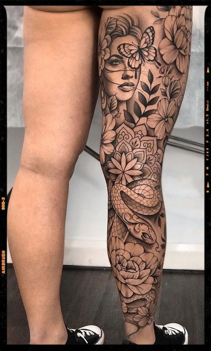 womens leg sleeve tattoo