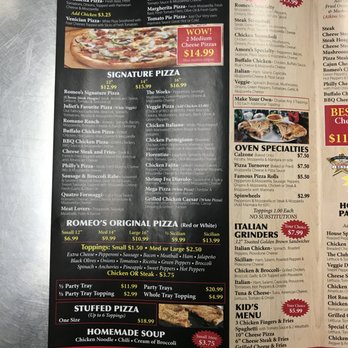 romeos pizza & ristorante vineland menu