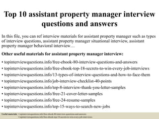 assistant property manager interview questions