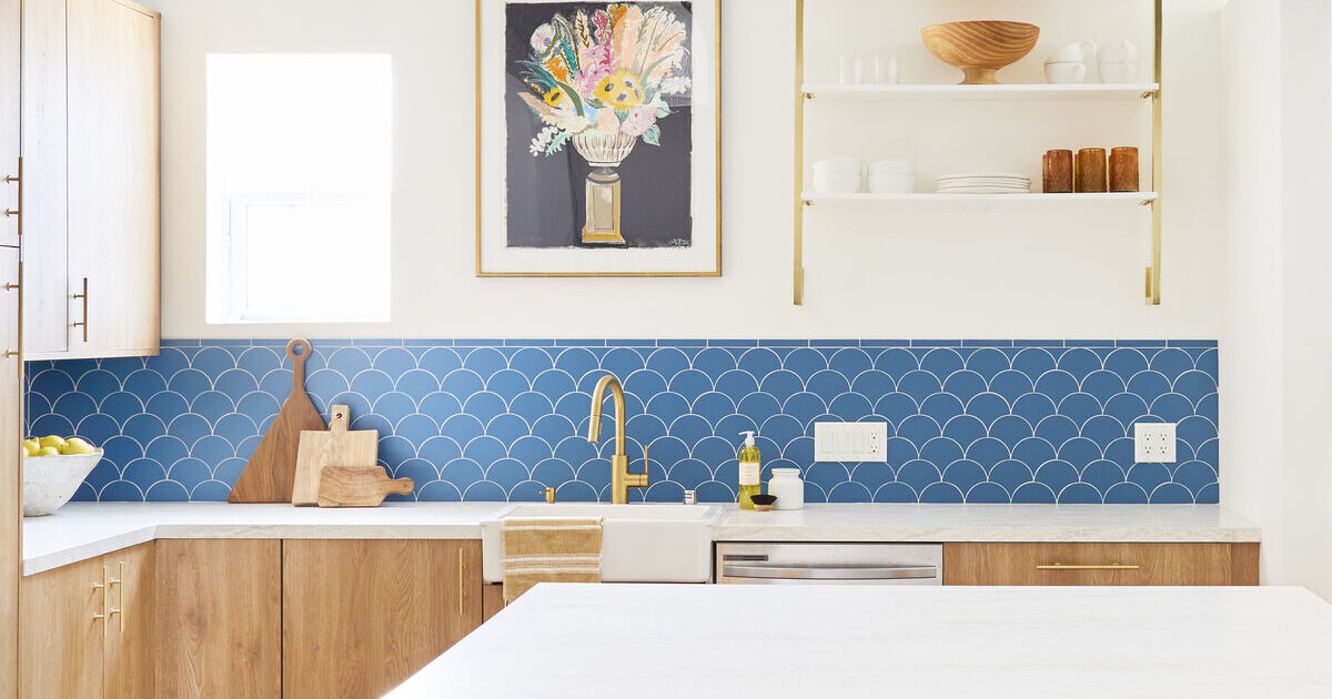 blue tile backsplash kitchen