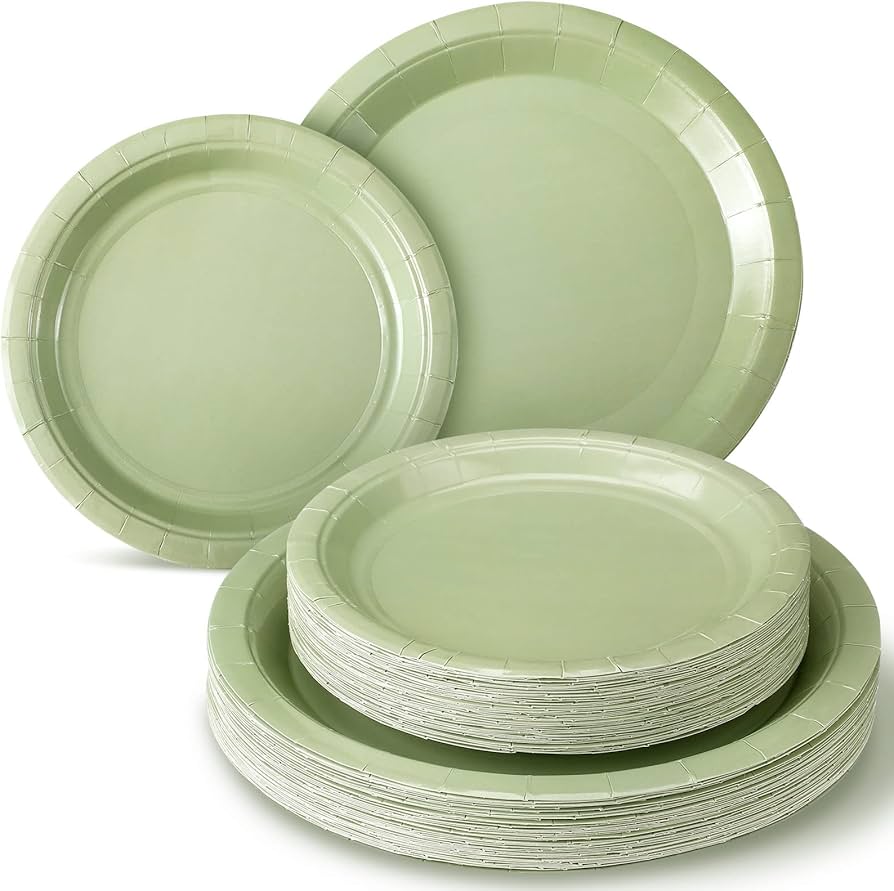 sage green paper plates